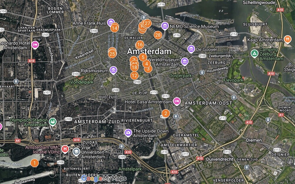 Google Maps filmlocaties Amsterdamned speedbootachtervolging